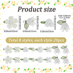 160個8スタイルアクリルパーツ  花  真鍮の金具とプラスチックのビーズ付き  銀  10x6.5~12mm  穴：1.5~2.3mm  20個/スタイル&nbsp;FIND-SC0021-55S