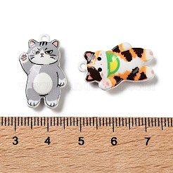 プリント合金ペンダント  手を振る猫の形をしたチャーム  ミックスカラー  24x15x5mm  穴：1.4mm&nbsp;AL-CBA91DB-01