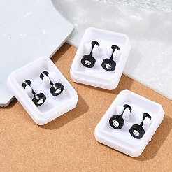 フラットラウンドいクリスタルラインストーンの耳栓  304ステンレススチールピアススタッドスクリューイヤリング女性用  ブラック  6mm  ピン：1mm&nbsp;EJEW-H105-21EB-B