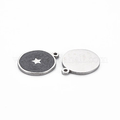304ステンレススチールエナメルペンダント  ステンレス鋼色  スターとフラットラウンド  ブラック  17.5x15x1mm  穴：1.2mm&nbsp;STAS-S117-029