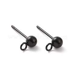 304ステンレススチールボールスタッドピアス金具  カン付き  ガンメタ色  15x7x4mm  穴：1.7mm  ピン：0.7mm&nbsp;STAS-G099-09B