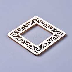 ポプラウッドフレームコネクター  レーザーカットウッドシェイプ  正方形  フローラルホワイト  49x49x2.5mm  内径：27x27mm&nbsp;X-WOOD-D021-18