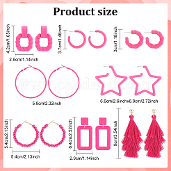 8 Pairs 8 Style Acrylic Hollow Out Rectangle & Tassel Dangle Stud Earrings&nbsp;EJEW-AN0001-93