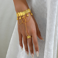Elegant Middle Eastern Floral Brass Charm Bracelet with Coin Chains&nbsp;TF1222