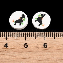 手作り樹脂クレイカボション  魔女とフラットラウンド  ホワイト  9.4~10x2~2.5mm  約2252個/500g&nbsp;CLAY-A007-02B
