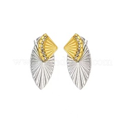 女性用304ステンレススチールラインストーンスタッドピアス  楕円形のファン  ゴールデン＆シルバー  30mm&nbsp;WG5D728-01