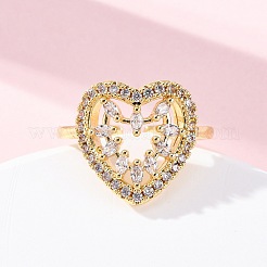 Brass Micro Pave Clear Cubic Zirconia Cuff Rings for Women&nbsp;RJEW-U047-17G