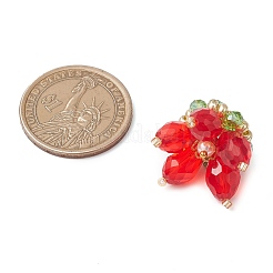 クリアガラスペンダント  花のチャーム  ガラスパールビーズと真鍮のループ付き  多面カット  レッド  20x23x22mm  穴：2x3mm&nbsp;PALLOY-MZ00720-01
