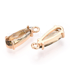 カット加工ガラスペンダント  金色の真鍮のオープンバックセッティング  ティアドロップ  ペルー  14.5x4.5x4mm  穴：1.2mm&nbsp;X1-GLAA-T010-004B