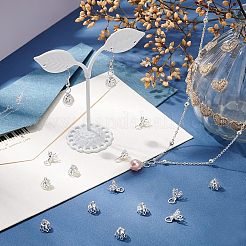 フラワーラックメッキ真鍮フィリグリービーズキャップペンダントベイル80個  7花びら  銀  8x8mm  穴：3mm&nbsp;KK-FH0003-48