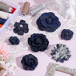 14個 7スタイル デニム生地装飾アクセサリー  花  プルシアンブルー  33~75mm  2個/スタイル&nbsp;DIY-HY0002-60B