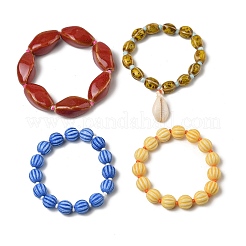 4Pcs 4 Styles Shell Shaped Charm Porcelain and Plastic Beaded Stretch Bracelet Sets for Women&nbsp;PR-CBAA994-01