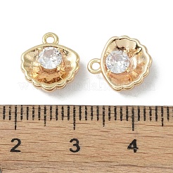 真鍮製チャーム  クリアガラスと  シェル形状  18KGP本金メッキ  11x10x4mm  穴：1.2mm&nbsp;KK-H482-20G