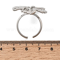 女性用真鍮カフオープンリング  花  プラチナ  3mm  内径：17mm&nbsp;RJEW-F215-07P