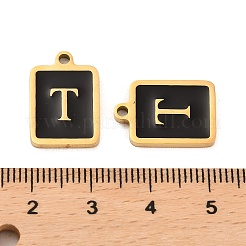 304ステンレスペンダント  エナメル  文字チャーム付きの長方形  ゴールドカラー  文字t  17.5x12x1.5mm  穴：1.5mm&nbsp;STAS-K265-11G-T