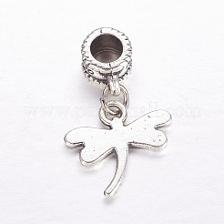 チベット風合金ヨーロピアンダングルチャーム  大穴ペンダント  トンボ  アンティークシルバー  27mm  穴：4.5mm  ペンダント：15.5x16.5x2mm&nbsp;X-MPDL-J041-08AS