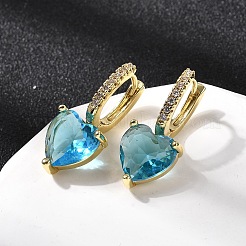 Brass Micro Pave Cubic Zirconia Heart Hoop Earrings&nbsp;EJEW-H171-07G