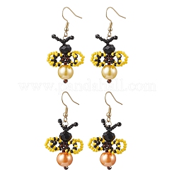 304 Stainless Steel Glass Seed Bead Bees Dangle Earrings&nbsp;EJEW-MZ00491