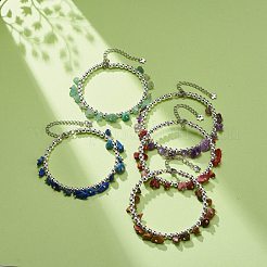 女性のための合成ヘマタイトと天然宝石チップ ビーズ ブレスレット  内径：2-3/8インチ（5.9cm）&nbsp;BJEW-JB08686