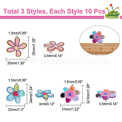 30個3スタイル透明アクリルパーツ  3dプリント  花  ミックスカラー  31~35x32.5~35x3~3.5mm  穴：1.5mm  10個/スタイル&nbsp;KY-CA0001-30