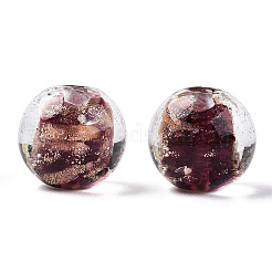 明るい手作りの金の砂のランプワークビーズ  暗闇で光る  ラウンド  ミックスカラー  12x11.5mm  穴：1.5mm&nbsp;LAMP-N024-05B