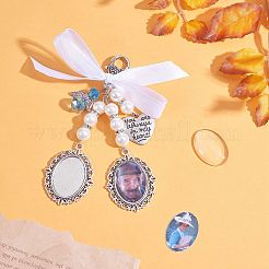 チベット風合金レースオーバル記念額縁装飾  word you are always in my heart ウェディングブーケ フォトチャーム  カニカンチャーム  アンティークシルバー  190mm  2個/セット&nbsp;HJEW-SW00011-02
