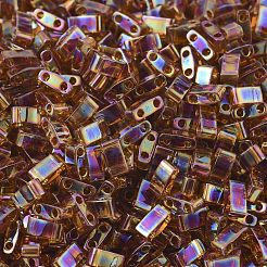 MIYUKIハーフティラビーズ  日本製シードビーズ  2の穴  （htl257)透明トパーズab  5x2.3x1.9mm  穴：0.8mm  約2500個/100g&nbsp;SEED-J020-HTL257