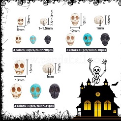 ハロウィン用合成ターコイズビーズ連売り 144本 9スタイル  染め  スカル  ミックスカラー  10~18x8~13x7.5~15mm  穴：1~1.5mm&nbsp;TURQ-AR0001-25