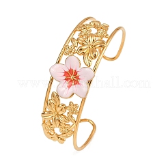 Flower 304 Stainless Steel Cuff Bangles for Women&nbsp;BJEW-A049-02G