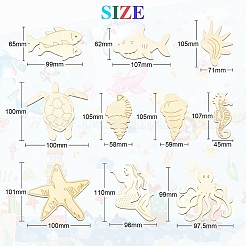 未完成の木製海洋生物の切り抜き  バリーウッド  6.2~11x4.5~10.7x0.2cm  3個/スタイル  10スタイル  30個/セット&nbsp;WOOD-CJC0010-02