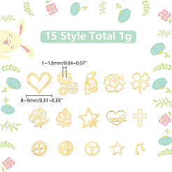 15g 15スタイル真鍮カボション  ネイルアートの装飾の付属品  混合図形  ゴールドカラー  2.5~5x2.5~6.5x0.1mm  1g /スタイル&nbsp;MRMJ-WR0001-02