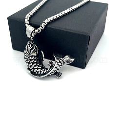 ヴィンテージフィッシュ 304ステンレススチールペンダントネックレス（女性・男性用）  ステンレス鋼色  23.62インチ（60cm）&nbsp;ZR4097