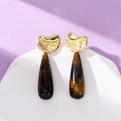 Natural Mixed Stone Teardrop Dangle Stud Earrings&nbsp;EJEW-P320-01G-M