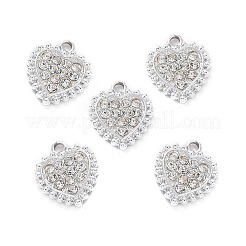 合金クリスタルラインストーンチャーム  ハート  プラチナ  15x13x2mm  穴：1.6mm&nbsp;ALRI-C008-22P