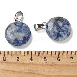 ナチュラルブルースポットジャスパーペンダント  201ステンレススチール製金具付き  フラットラウンド  24x20x7mm  穴：4x7mm&nbsp;G-B127-14P-09