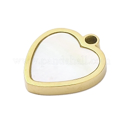 304 ステンレススチール パヴェ ナチュラル ホワイト シェル ハート チャーム  ゴールドカラー  13.5x12x2mm  穴：1.5mm&nbsp;STAS-L022-489G