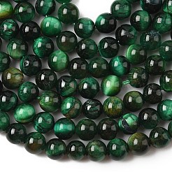 染めの天然タイガーアイビーズ連売り  ラウンド  濃い緑  6mm  穴：1.2mm  約60~61個/連  14.84~15.08インチ（37.7~38.3cm）&nbsp;LS-G-G102-A01-02