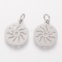 変色しない304ステンレススチールペンダント  太陽とフラットラウンド  ステンレス鋼色  14x12x1.1mm  穴：3mm&nbsp;LS-STAS-Q201-T449S