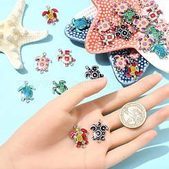 プリント合金リンク/コネクターー30個。  エナメル  プラチナ  カメ  ミックスカラー  24x18x2mm  穴：1.5~1.8mm&nbsp;ENAM-YW0005-38