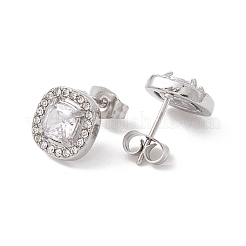 Cubic Zirconia & Rhinestone Square Stud Earrings&nbsp;EJEW-A080-06P