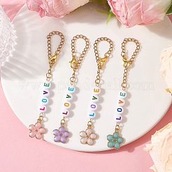 ラブアクリルカップチャーム  304ステンレススチールチェーン付き  合金エナメルフラワーチャーム  ミックスカラー  87mm&nbsp;HJEW-JM01837