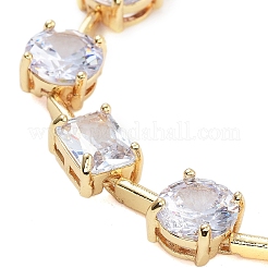 Rack Plating Brass Pave Cubic Zirconia Flat Round & Rectangle Link Necklaces for Women&nbsp;NJEW-B109-01G-02