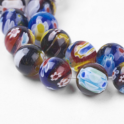 手作りミッレフィオーリガラスビーズ連売り  混合図形  ミックスカラー  7.5~21x4~22x2.5~8mm  穴：1~2mm  14.1インチ〜16.5インチ（36~42cm）&nbsp;LK-F011-01