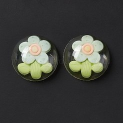 透明フラワー樹脂カボション  半円  アクア  花柄  24.5x9.5mm&nbsp;RESI-G034-B04