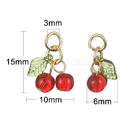 ガラス&アクリルビーズチャーム30個。  金色の304ステンレススチール製丸カン付き  さくらんぼのチャーム  レッド  10x15x6mm  穴：3mm&nbsp;PALLOY-CJ0003-03