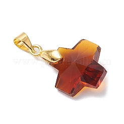 8 個 4 色のガラスチャーム  クロス  真鍮のループ付き  多面カット  プラチナ·ゴールデン  14x14x7~8mm  穴：5x4mm  2個/色&nbsp;PALLOY-JF03997