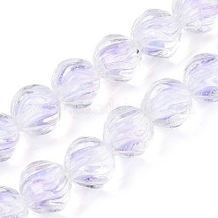 テクスチャ加工された内側の花、手作りのランプワークビーズ  ラウンド  ラベンダー  12mm  穴：1.5mm  約20個/連&nbsp;LAMP-T024-07E