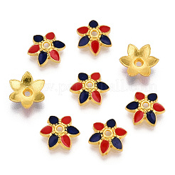 6-Petal Alloy Enamel Bead Caps&nbsp;ENAM-TAC0023-09
