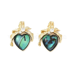ハート真鍮アワビ貝とクリアキュービックジルコニアのスタッドピアス  14KGP本金メッキ  18.5x14mm&nbsp;KK-D301-09G