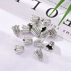 カドミウムフリー＆鉛フリーのアンティークシルバーチベットスタイルの花のビーズキャップ  10x10mm  穴：1mm&nbsp;X-TIBEB-00864-AS-R
